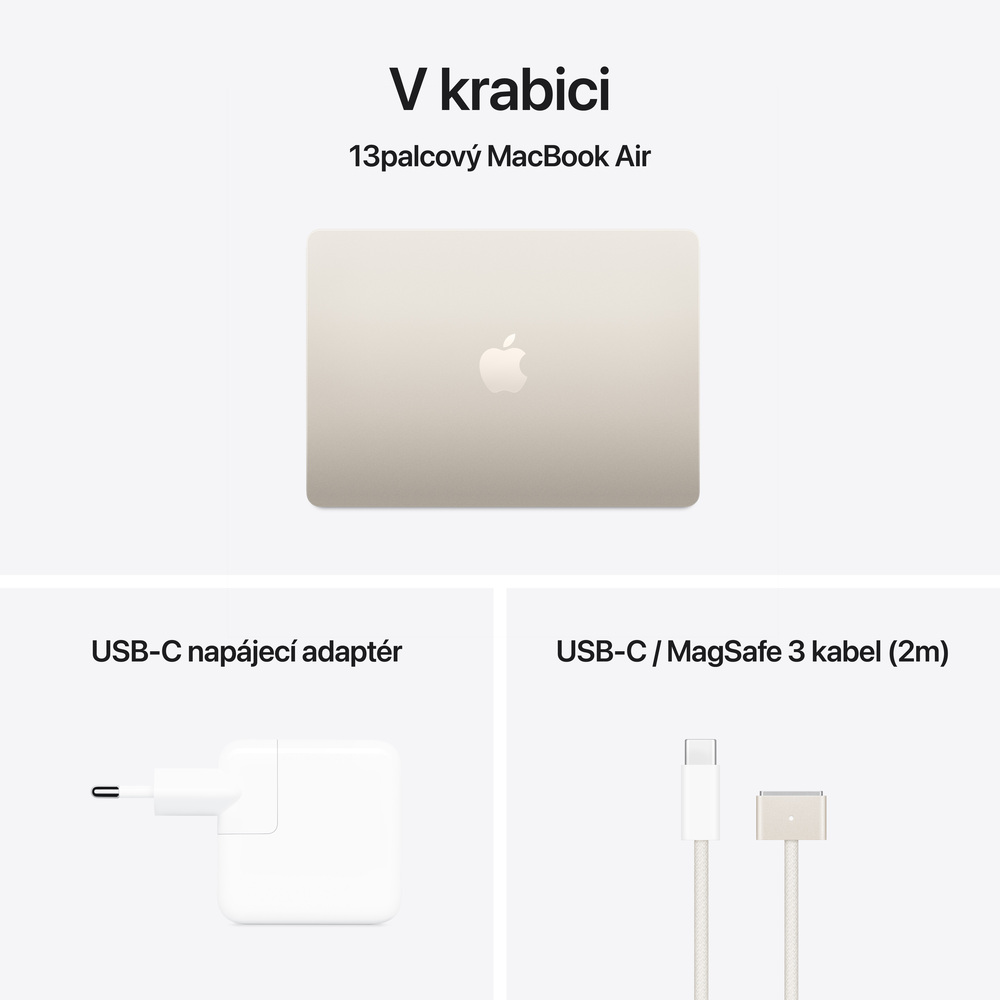 EDU MacBook Air 13" Apple M4 10core CPU 8core GPU 16GB 256GB Hvězdně Bilý CZ