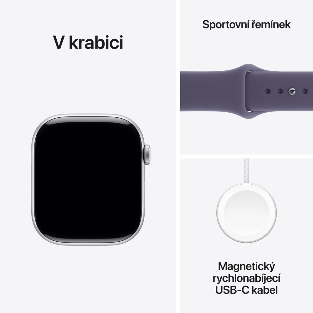 Apple Watch Series 11 GPS 42mm Stříbrný hliník s mlžně fialovým sportovním řemínkem - M/L