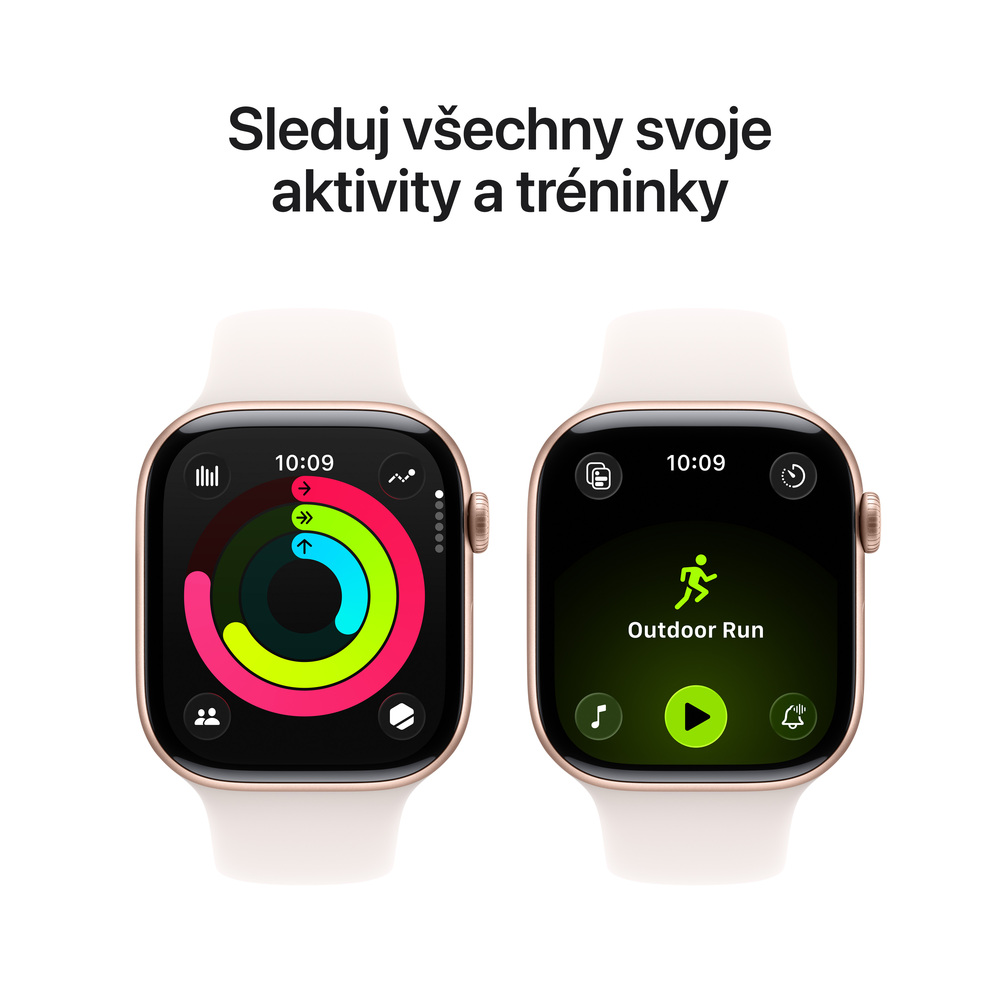 Apple Watch Series 11 GPS + Cellular 42mm Ružově zlatý hliník se světle ruměným sportovním řemínkem - M/L