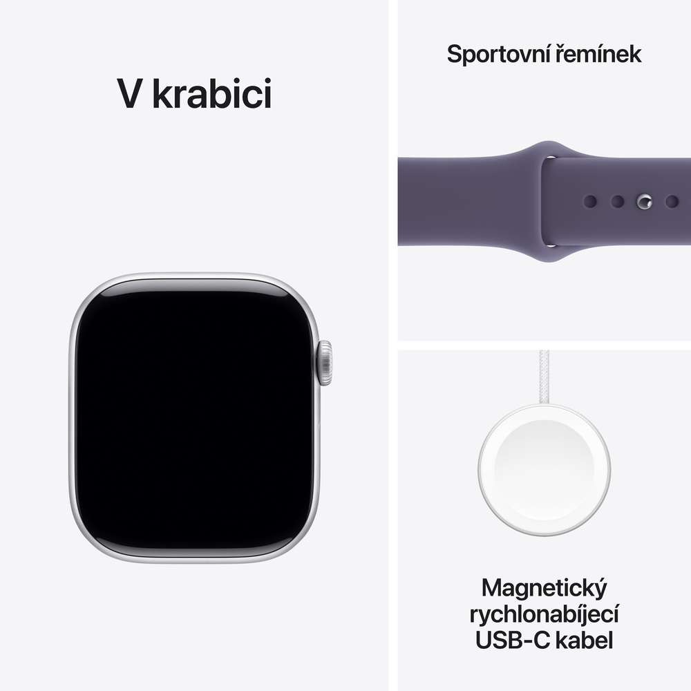 Apple Watch Series 11 GPS + Cellular 42mm Stříbrný hliník s mlžně fialovým sportovním řemínkem - M/L