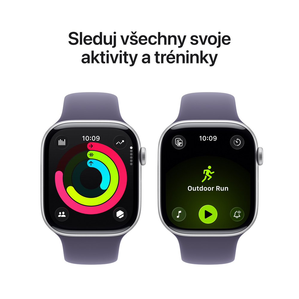 Apple Watch Series 11 GPS + Cellular 46mm Stříbrný hliník s mlžně fialovým sportovním řemínkem - M/L