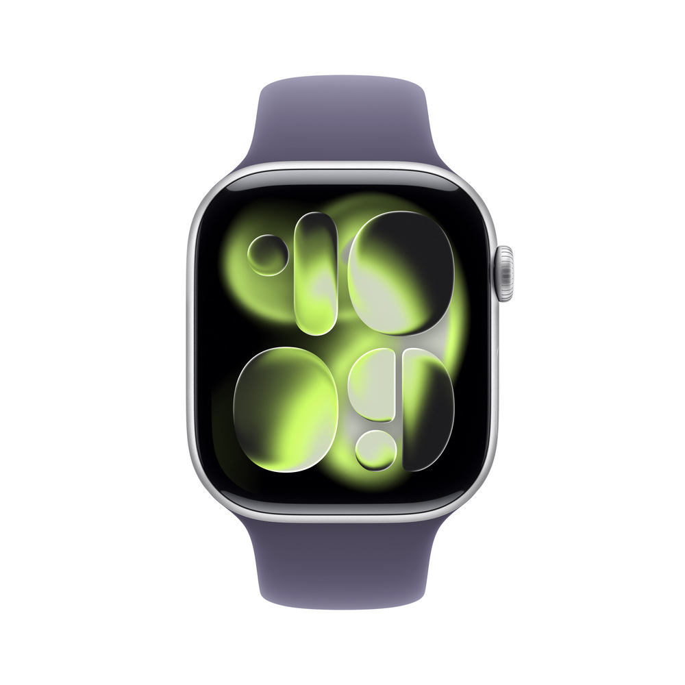 Apple Watch Series 11 GPS + Cellular 46mm Stříbrný hliník s mlžně fialovým sportovním řemínkem - M/L