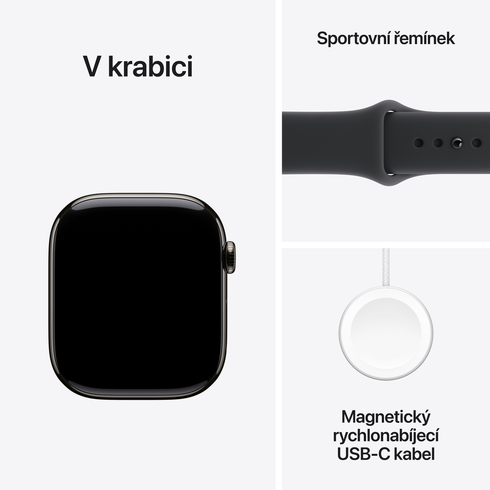 Apple Watch Series 11 GPS + Cellular 46mm Břidlicově šedý titan s černým sportovním řemínkem - M/L