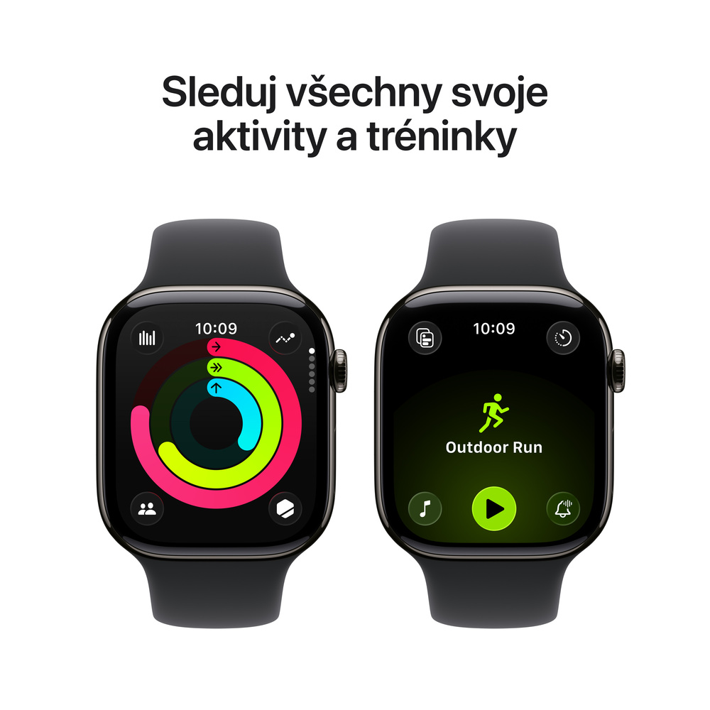 Apple Watch Series 11 GPS + Cellular 46mm Břidlicově šedý titan s černým sportovním řemínkem - M/L