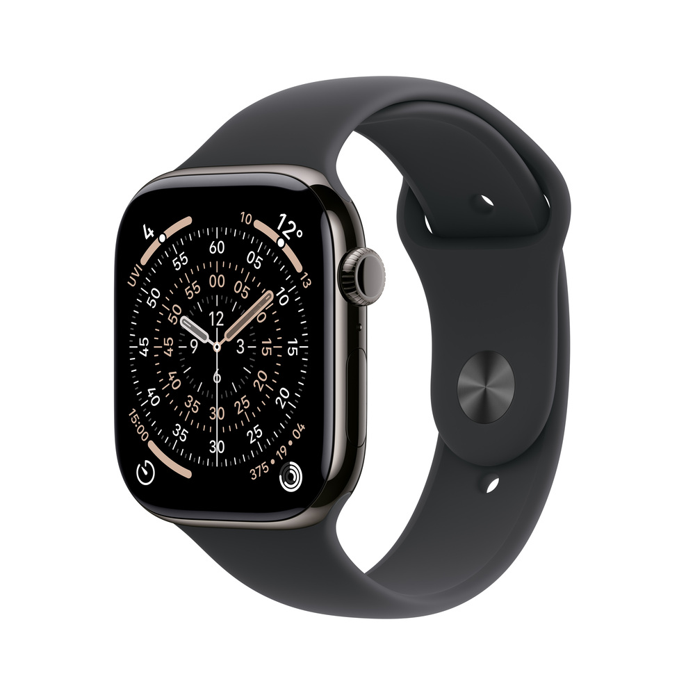 Apple Watch Series 11 GPS + Cellular 46mm Břidlicově šedý titan s černým sportovním řemínkem - M/L