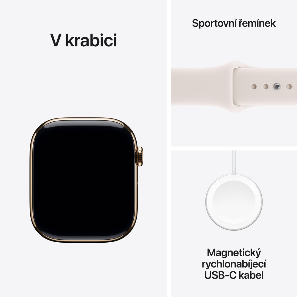 Apple Watch Series 11 GPS + Cellular 46mm Zlatý titan se světle ruměným sportovním řemínkem - S/M