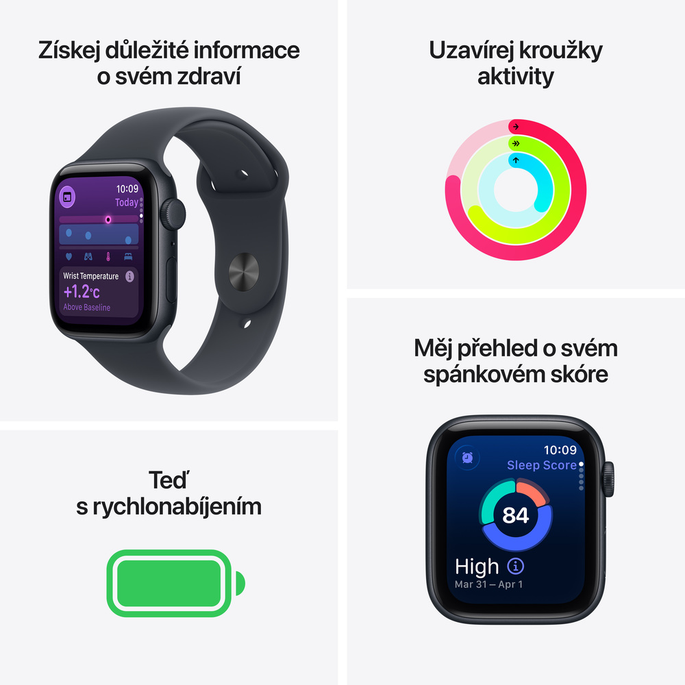 Apple Watch SE 3 GPS + Cellular 44mm Temně inkoustový hliník s temně inkoustovým sportovním řemínkem - M/L