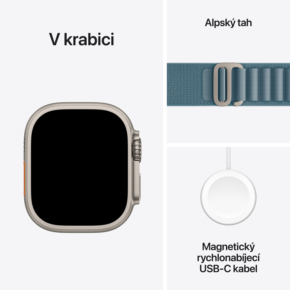 Apple Watch Ultra 3 GPS + Cellular 49mm Přírodní titan se světle modrým alpským tahem - Malý