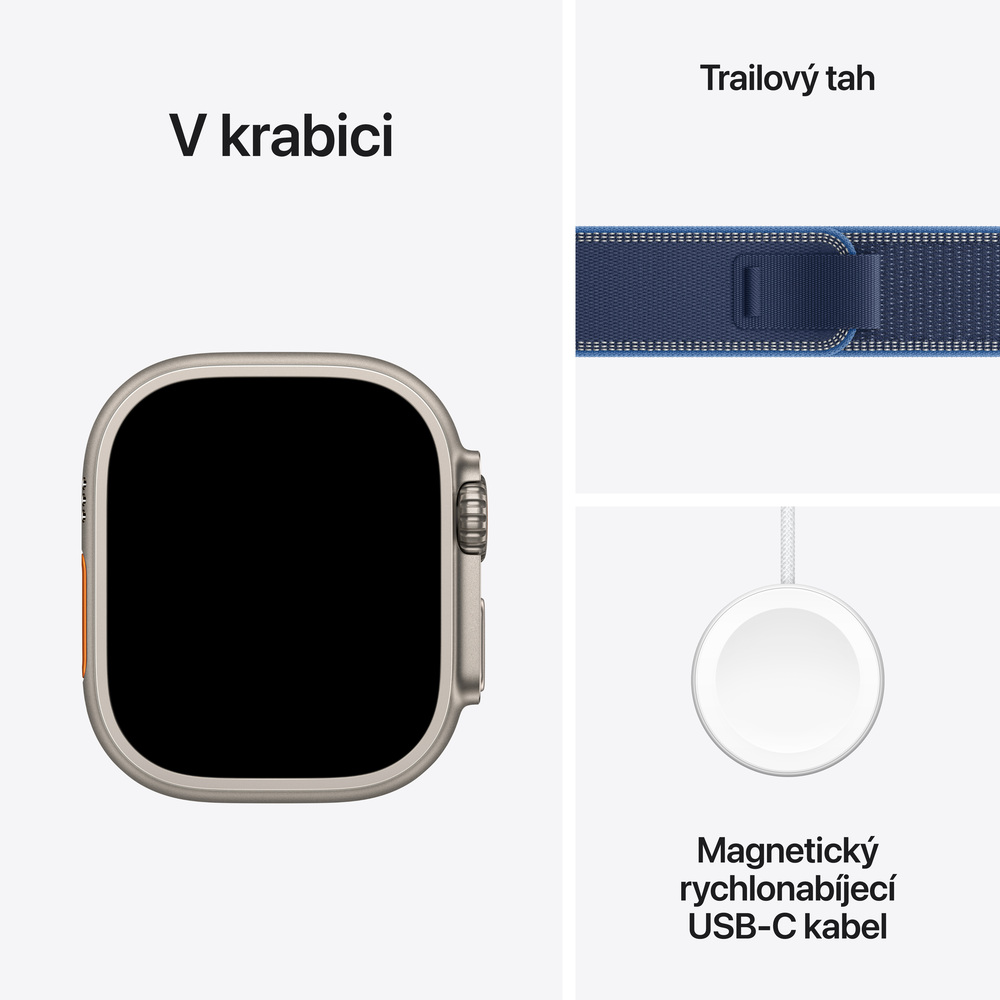 Apple Watch Ultra 3 GPS + Cellular 49mm Přírodní titan s modrým/jasně modrým trailovým tahem - M/L