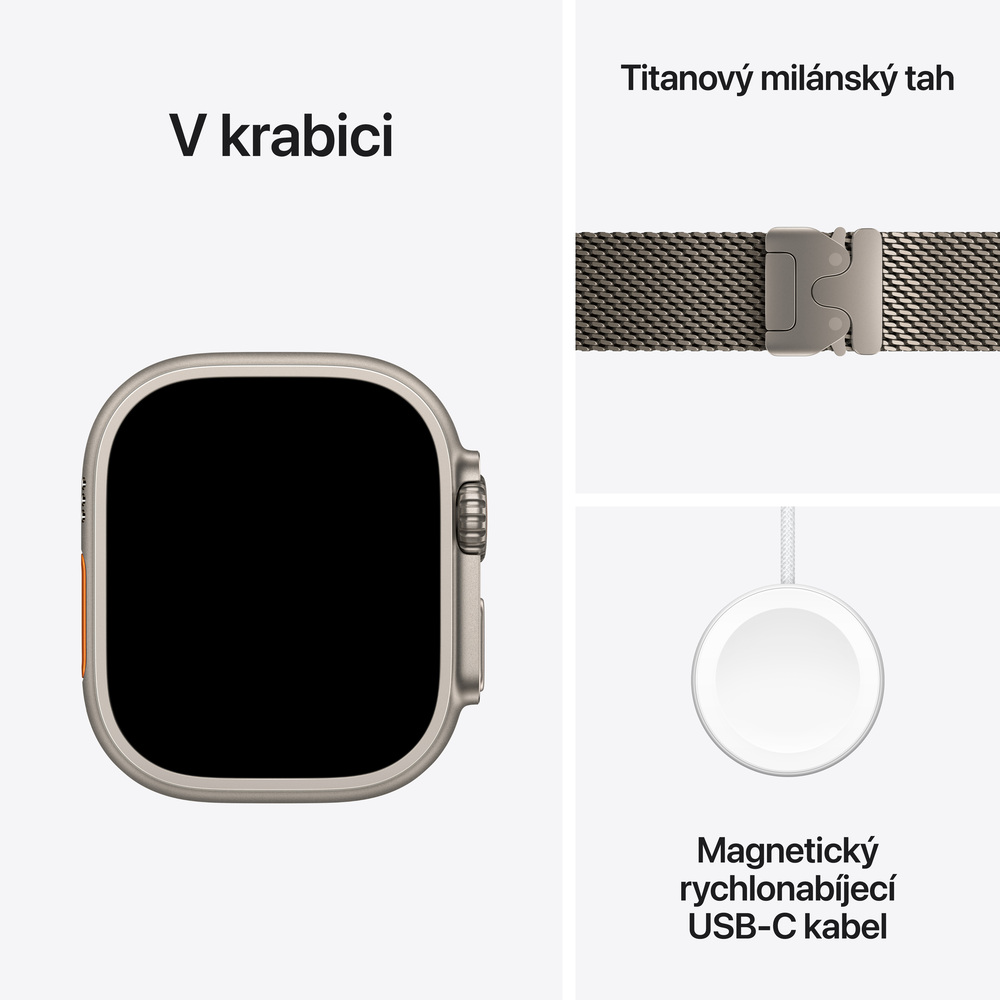 Apple Watch Ultra 3 GPS + Cellular 49mm Přírodní titan s přírodně titanovým milánským tahem - Malý