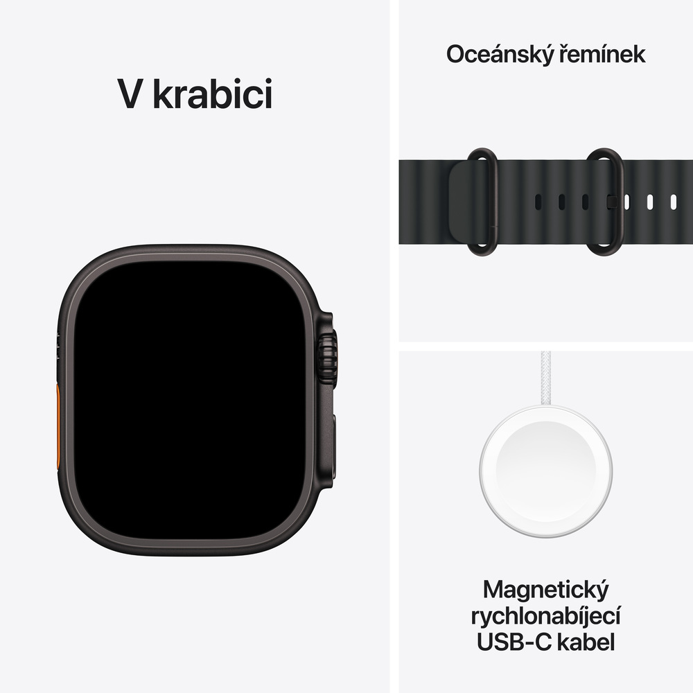 Apple Watch Ultra 3 GPS + Cellular 49mm Černý titan s černým oceánským řemínkem