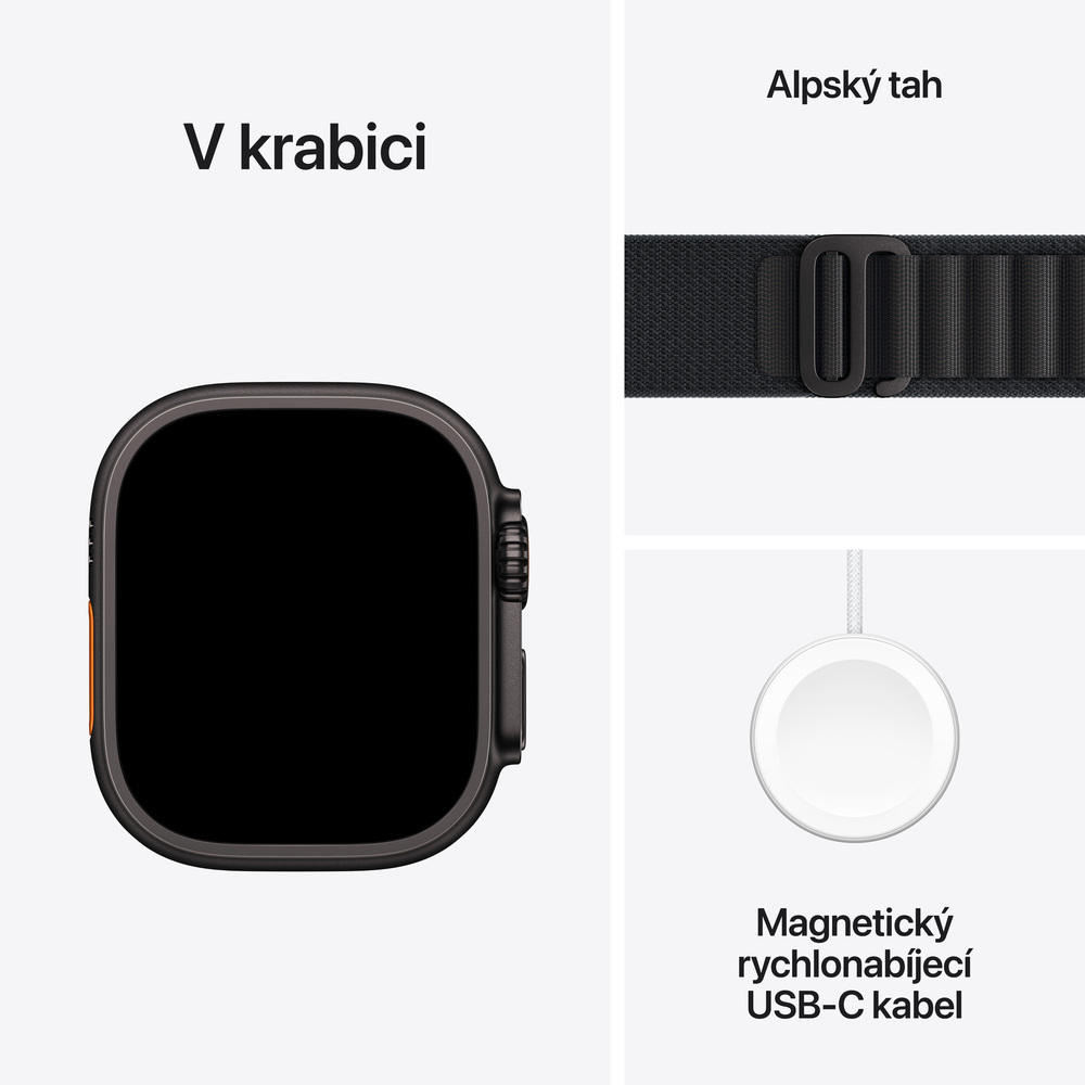 Apple Watch Ultra 3 GPS + Cellular 49mm Černý titan s černým alpským tahem - Malý