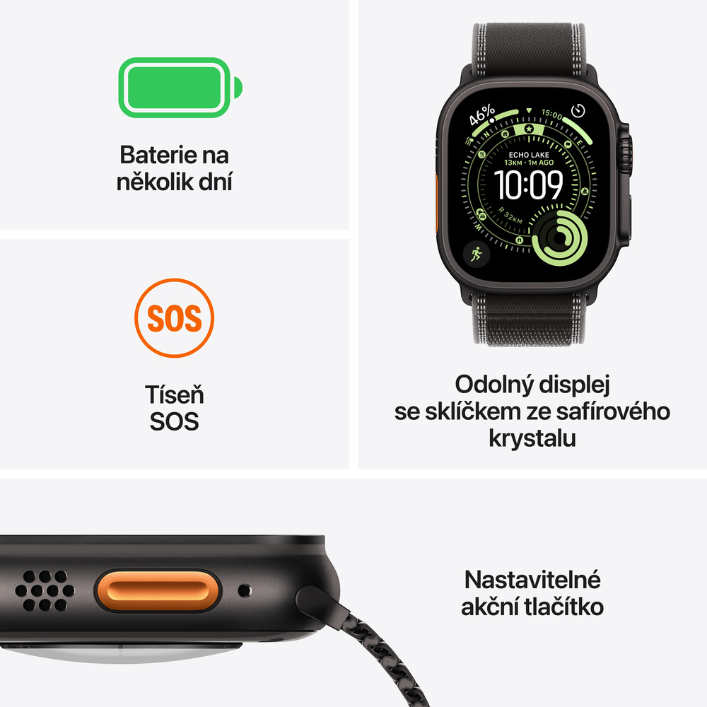 Apple Watch Ultra 3 GPS + Cellular 49mm Černý titan s černým alpským tahem - Velký