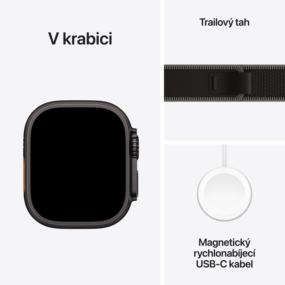 Apple Watch Ultra 3 GPS + Cellular 49mm Černý titan s černým/uhlovým trailovým tahem - S/M