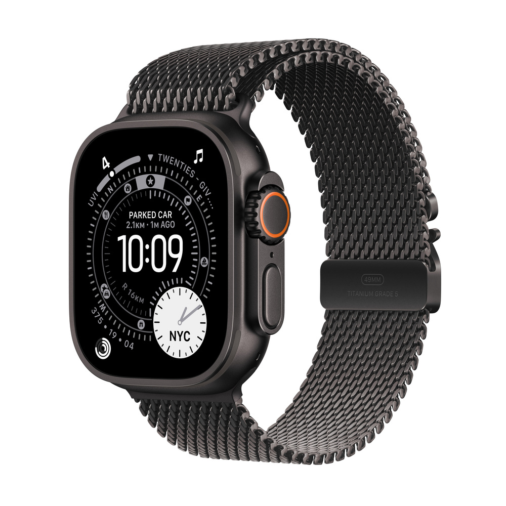 Apple Watch Ultra 3 GPS + Cellular 49mm Černý titan s černým titanovým milánským tahem - Střední