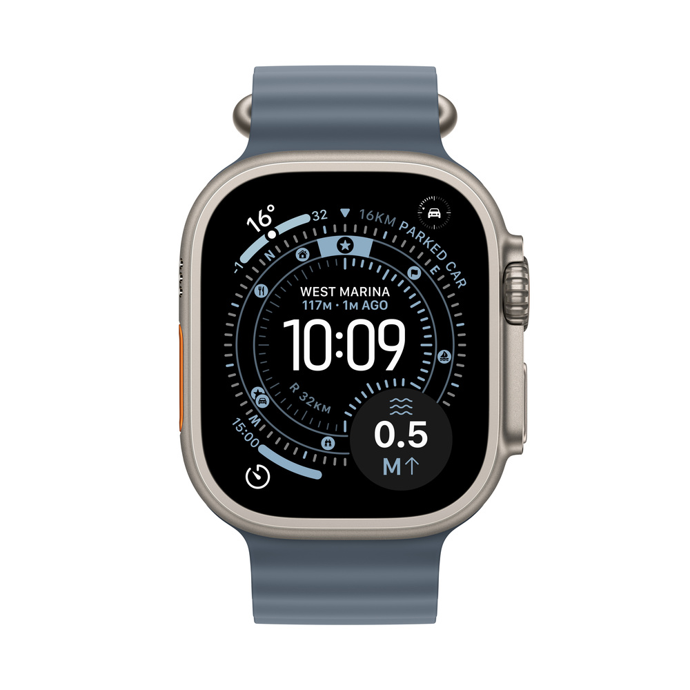Apple Watch Ultra 3 GPS + Cellular 49mm Natural Titanium pouzdro s kotevním modrým oceánským pásem