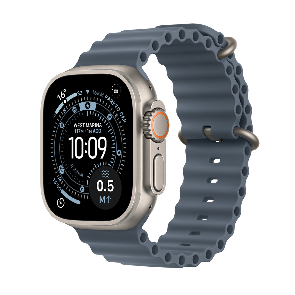 Apple Watch Ultra 3 GPS + Cellular 49mm Natural Titanium pouzdro s kotevním modrým oceánským pásem