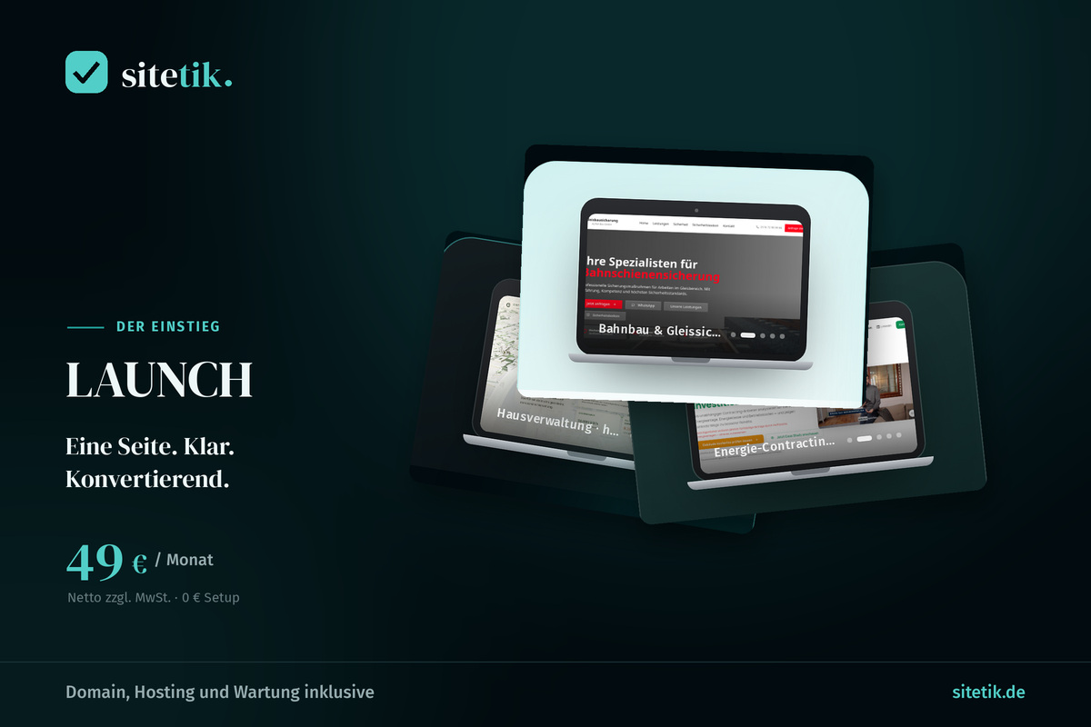 Produktabbildung zu sitetik LAUNCH - Ihre Website inkl. Domain, Hosting und Betreuung, 12 Monate