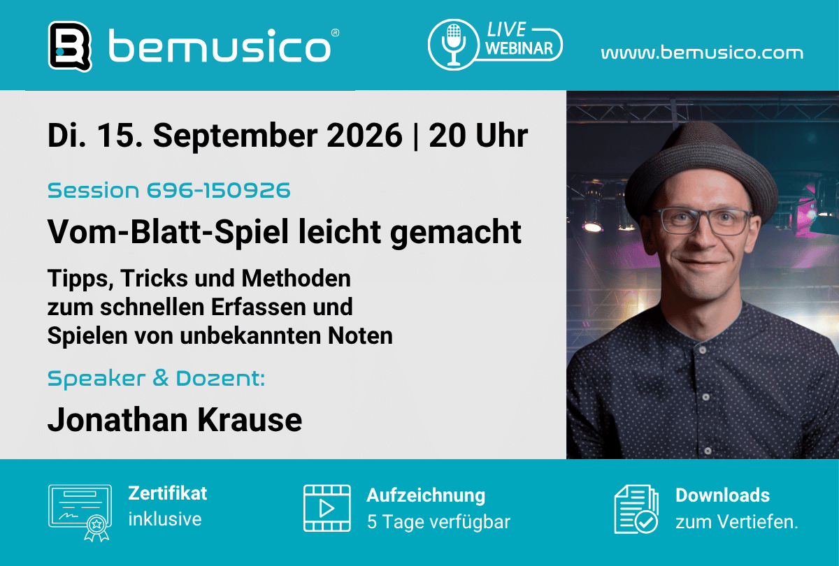 Produktabbildung zu „Vom-Blatt-Spiel leicht gemacht – Tipps, Tricks und Methoden“ mit Jonathan Krause (696-150926)