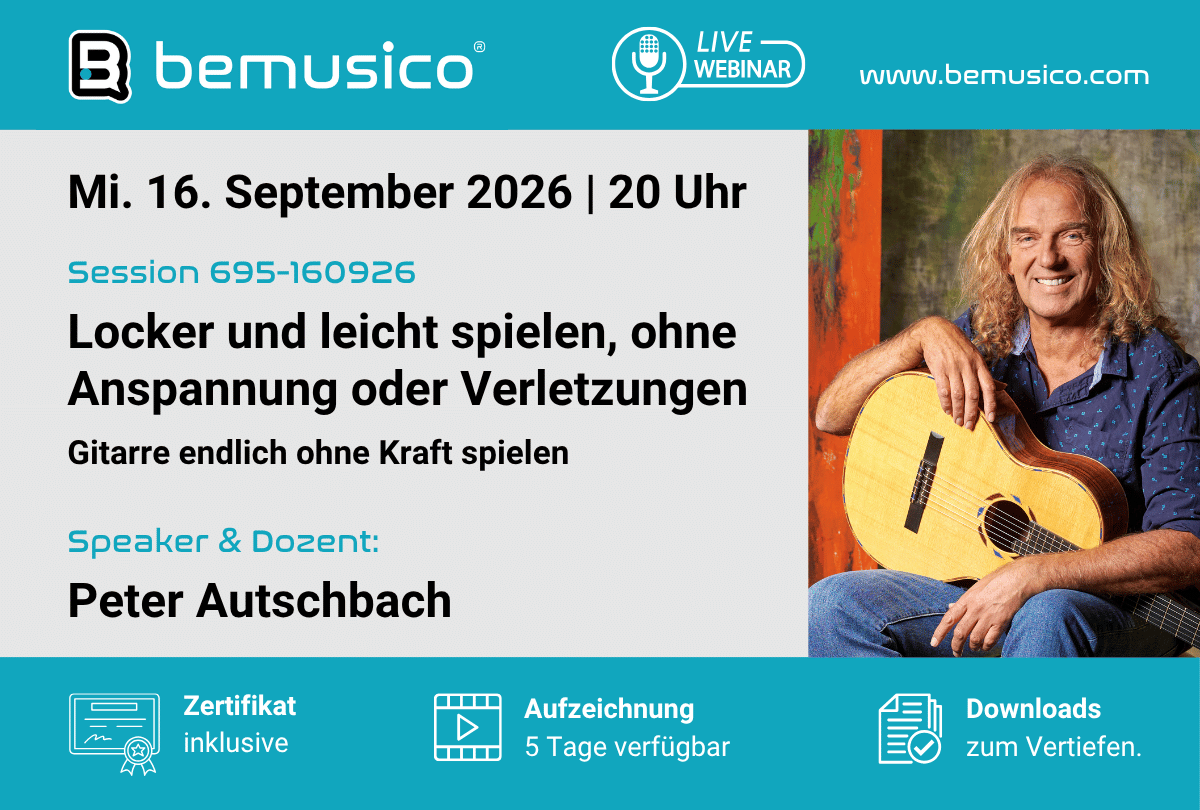Produktabbildung zu „Gitarre: Locker & leicht spielen, ohne Anspannung/Verletzungen“ mit Peter Autschbach (695-160926)