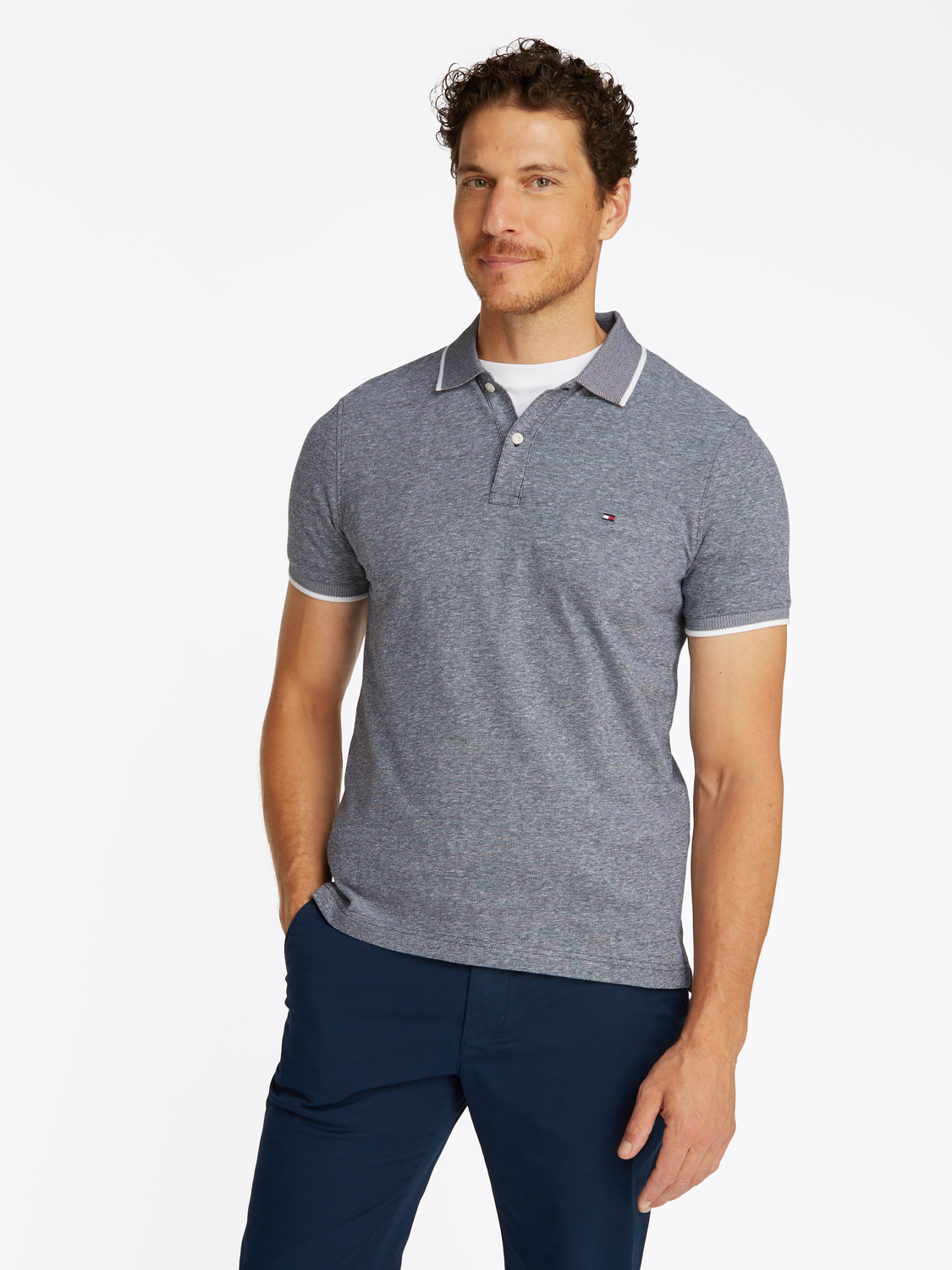 Regular Fit Pique Polo Shirt With Linen