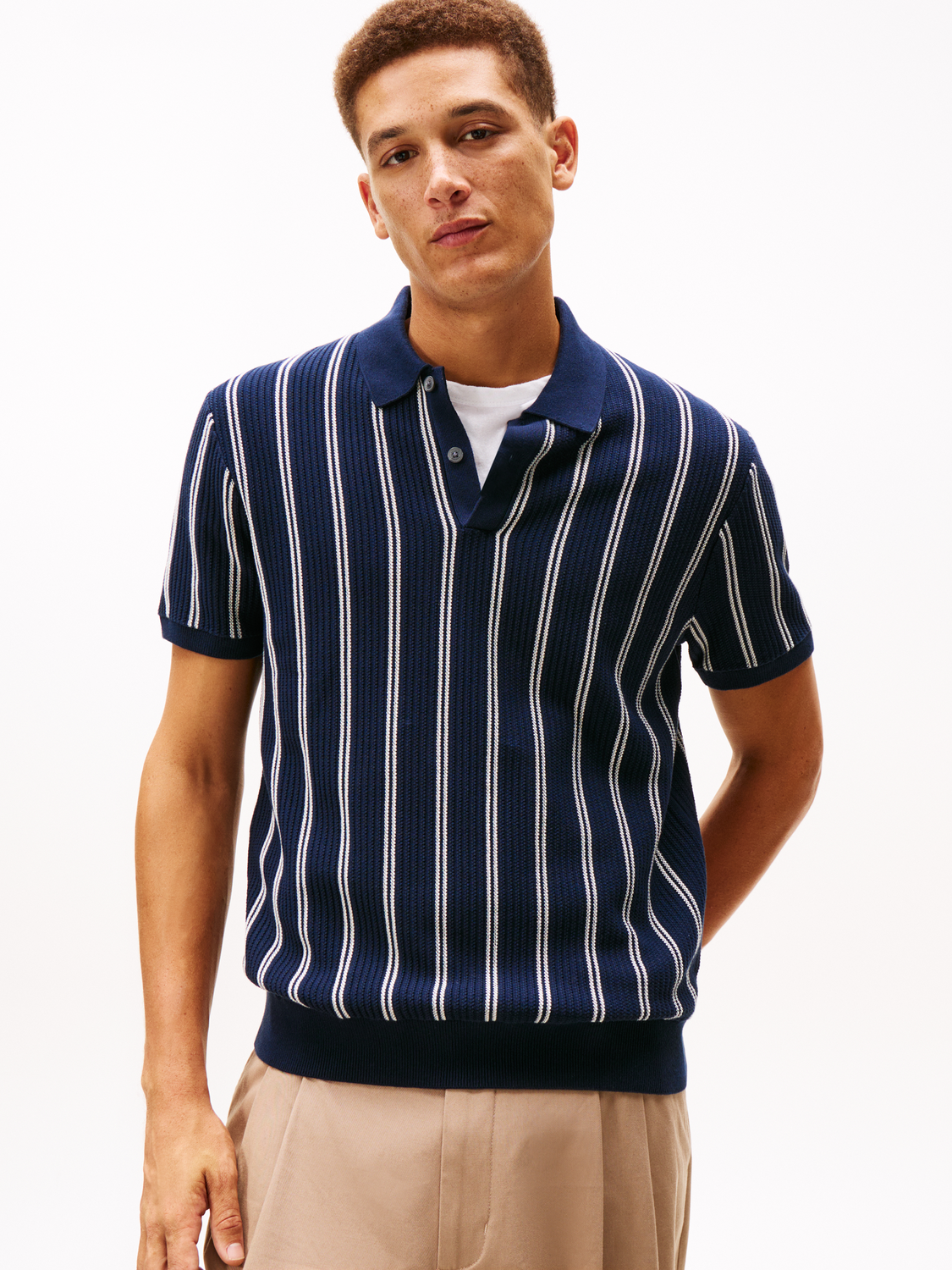 KNITTED VERTICAL STRIPE SS POLO male