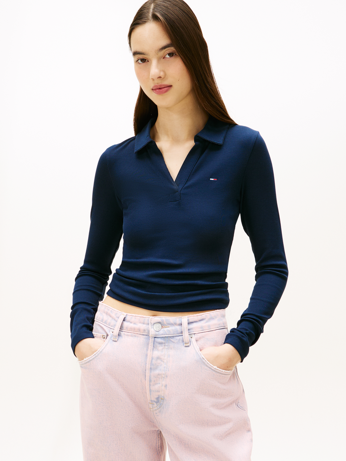 TJW SLIM ESSENTIAL RIB LS POLO female