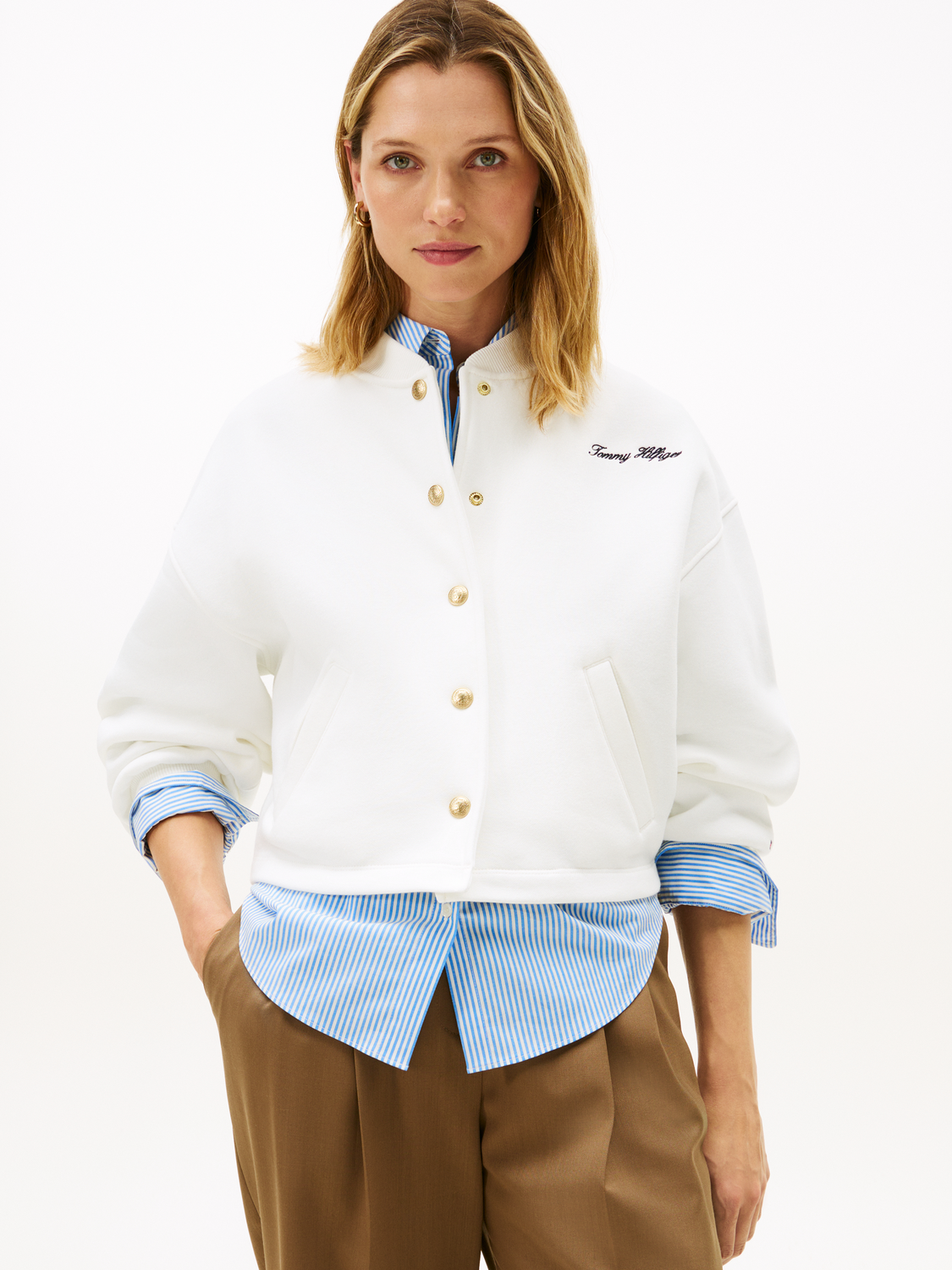 GOLD BTN HWK BOMBER female