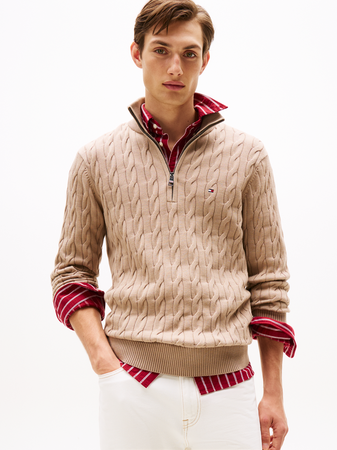 CLASSIC COTTON CABLE ZIP MOCK male