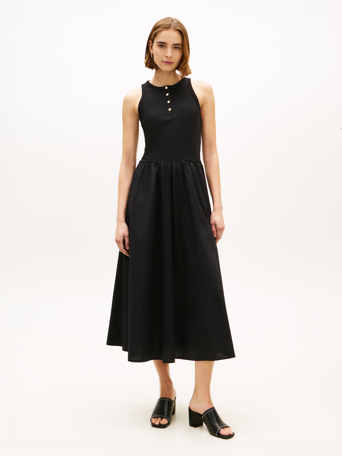 GOLD BUTTON POPLIN MIX DRESS female