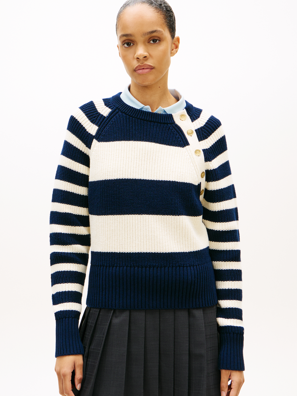 GOLD BTN UTILITY LS C-NK SWT female