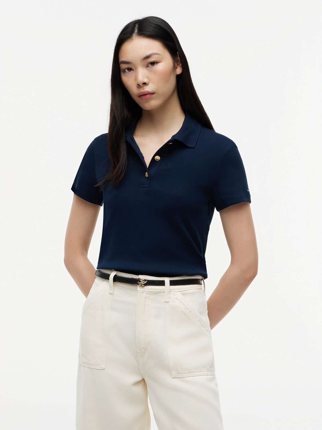 XL GOLD BUTTON SLIM SS POLO female