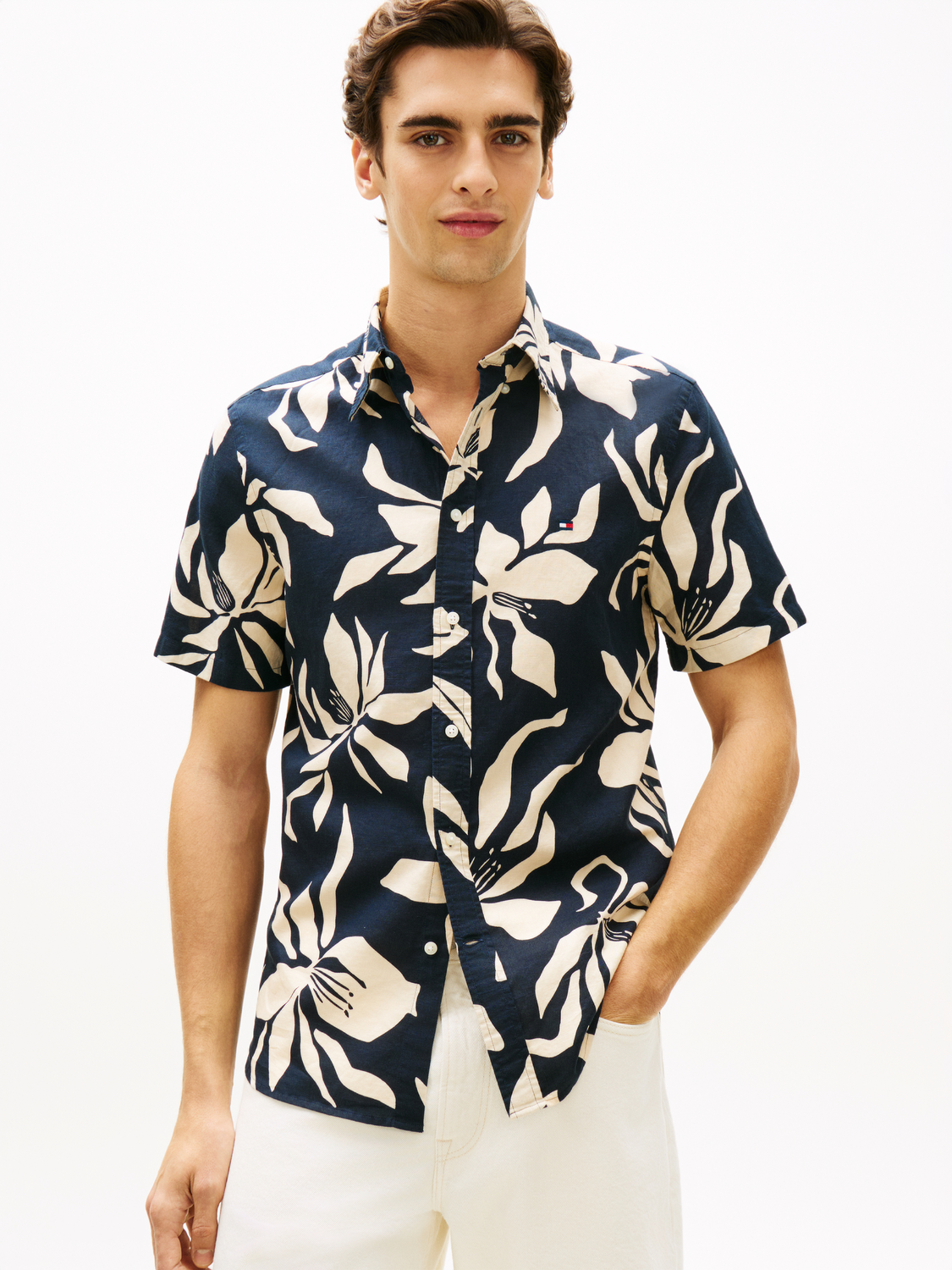 LINEN BLEND FLOWER PRT S/S male