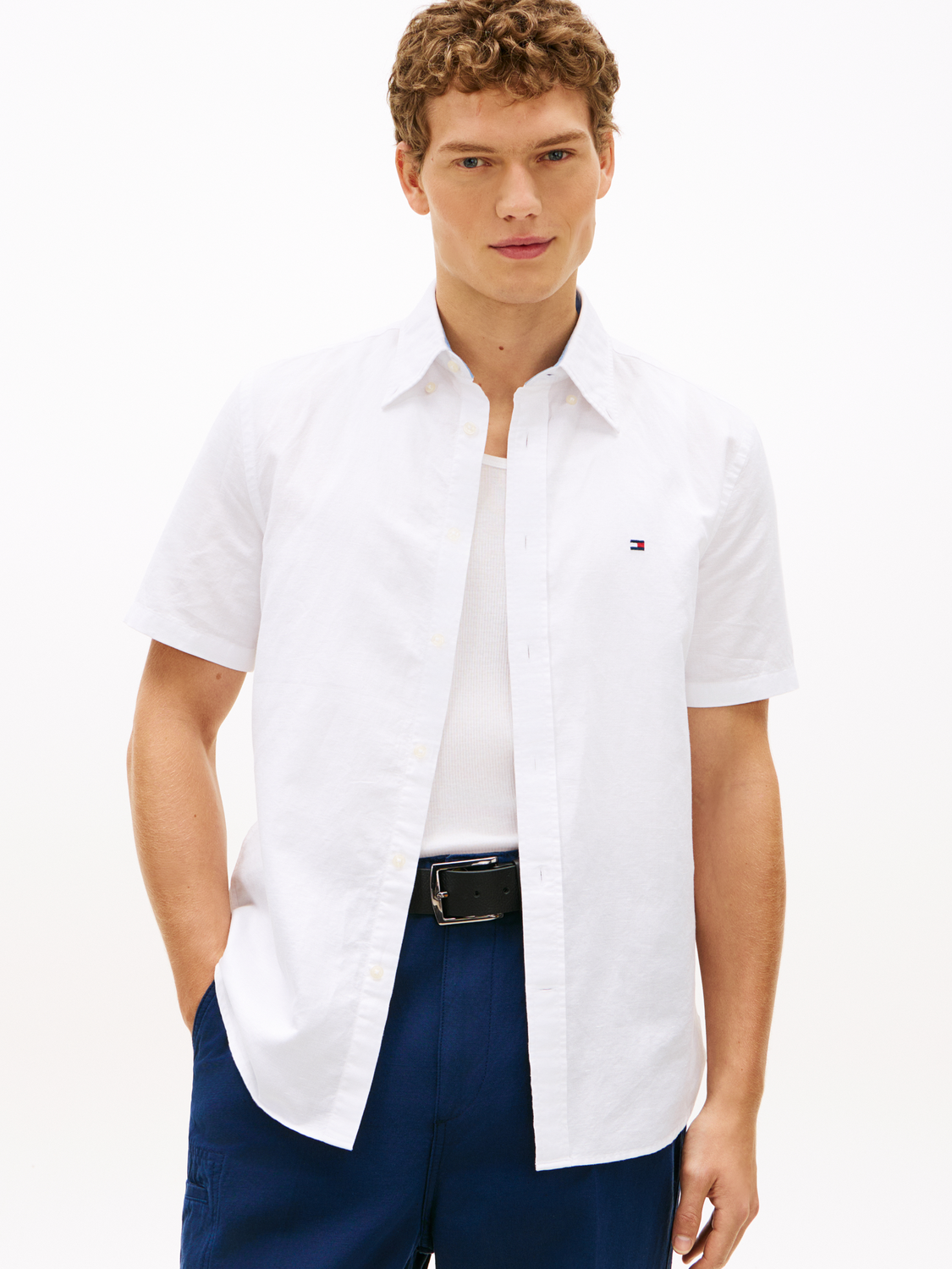 Regular Fit Linen Blend Short Sleeve Shirt
