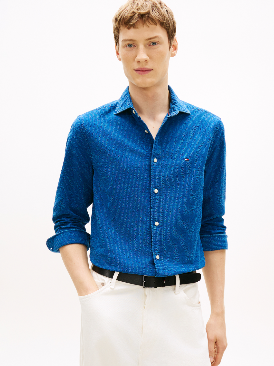 INDIGO SEERSUCKER SHIRT male