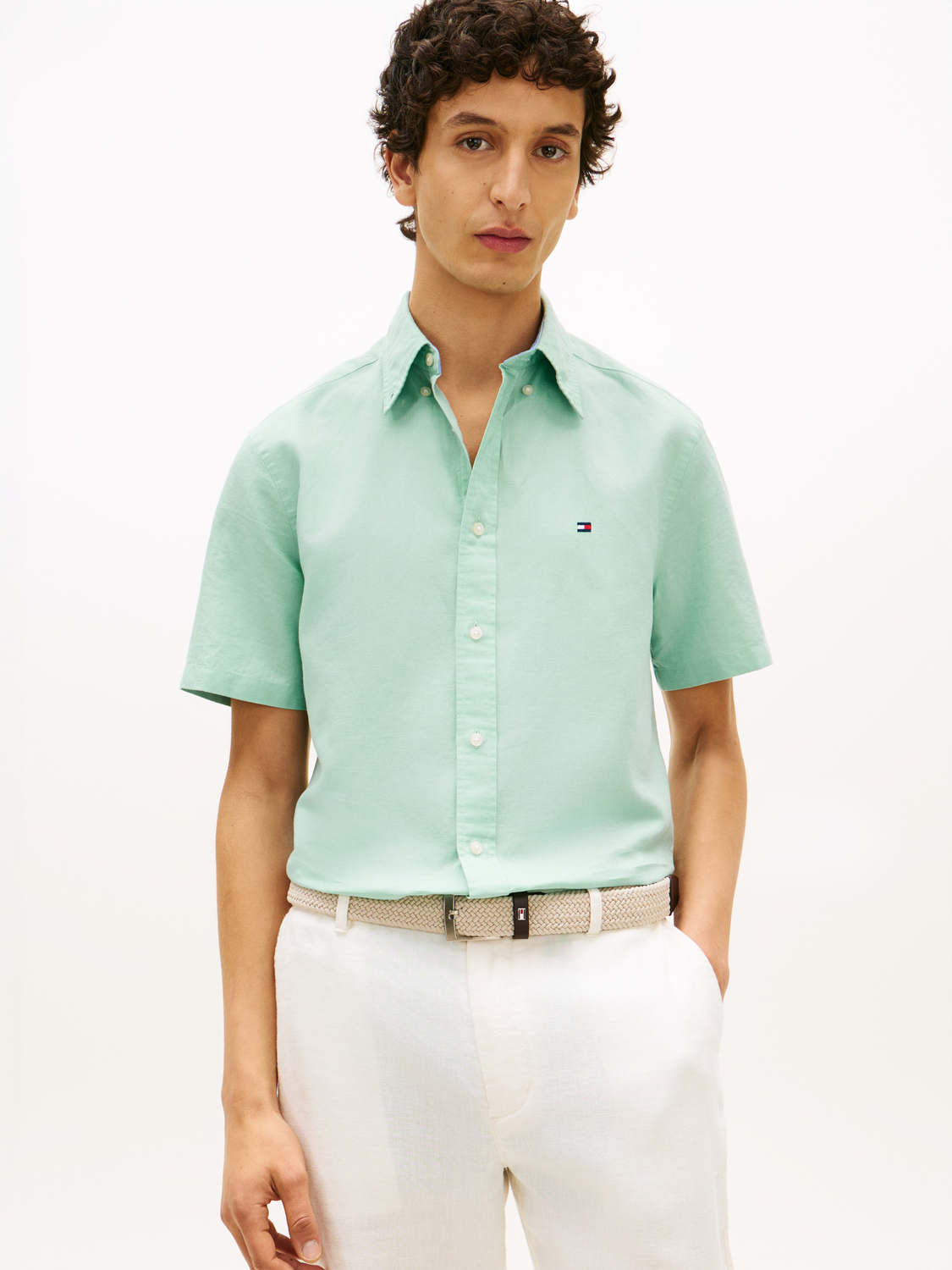 Regular Fit Linen Blend Short Sleeve Shirt