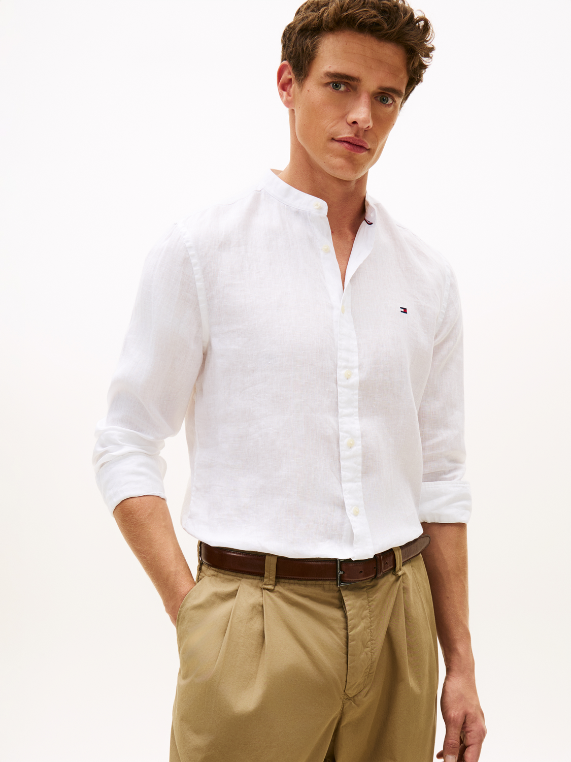 PIGMENT DYE STAND COLLAR SHIRT male