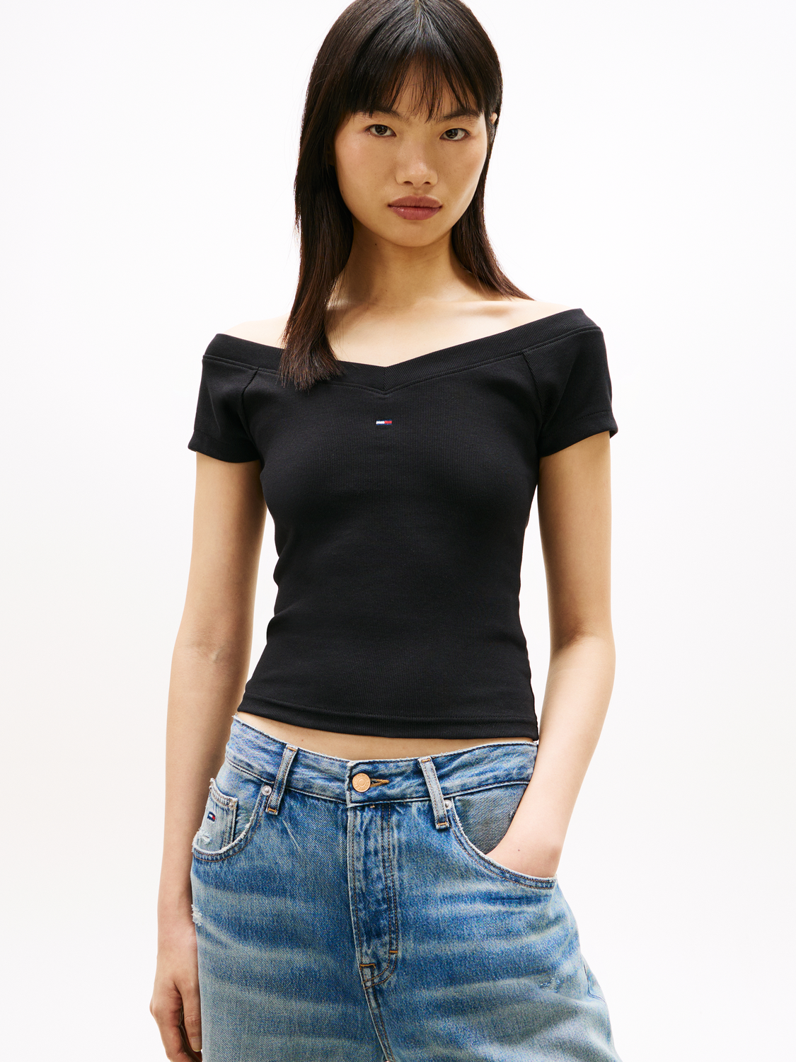 TJW SLI OFF SHOULDER RIB SS TOP feale