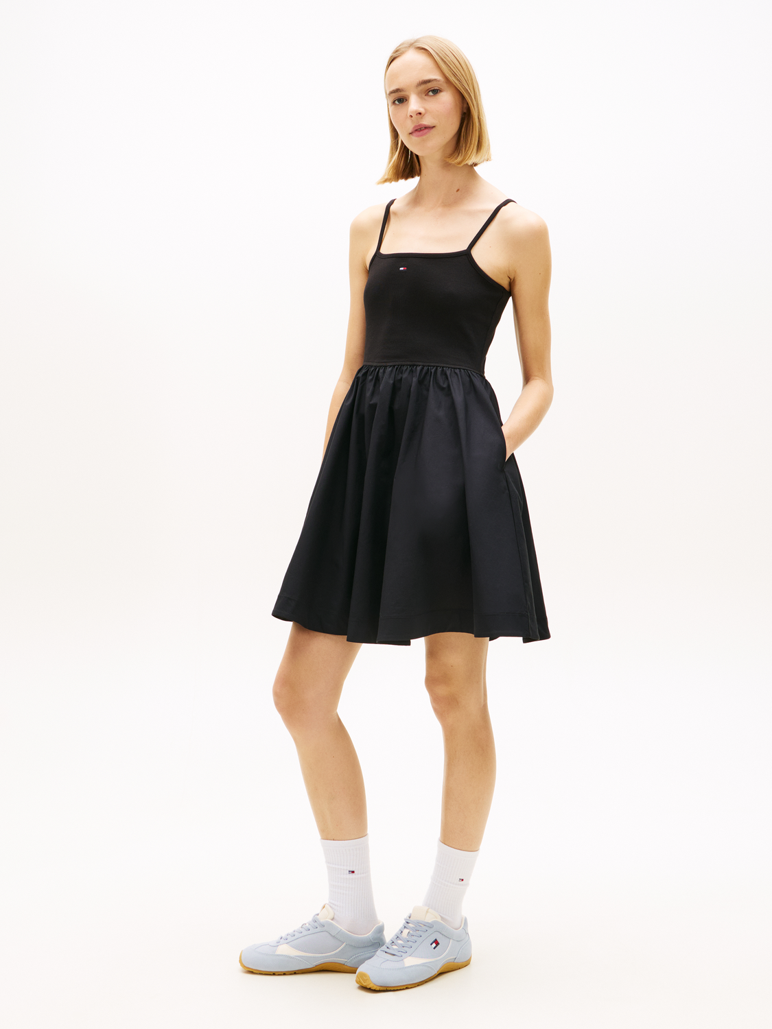 TJW RIB POPLIN MIX STRAPPY DRESS female