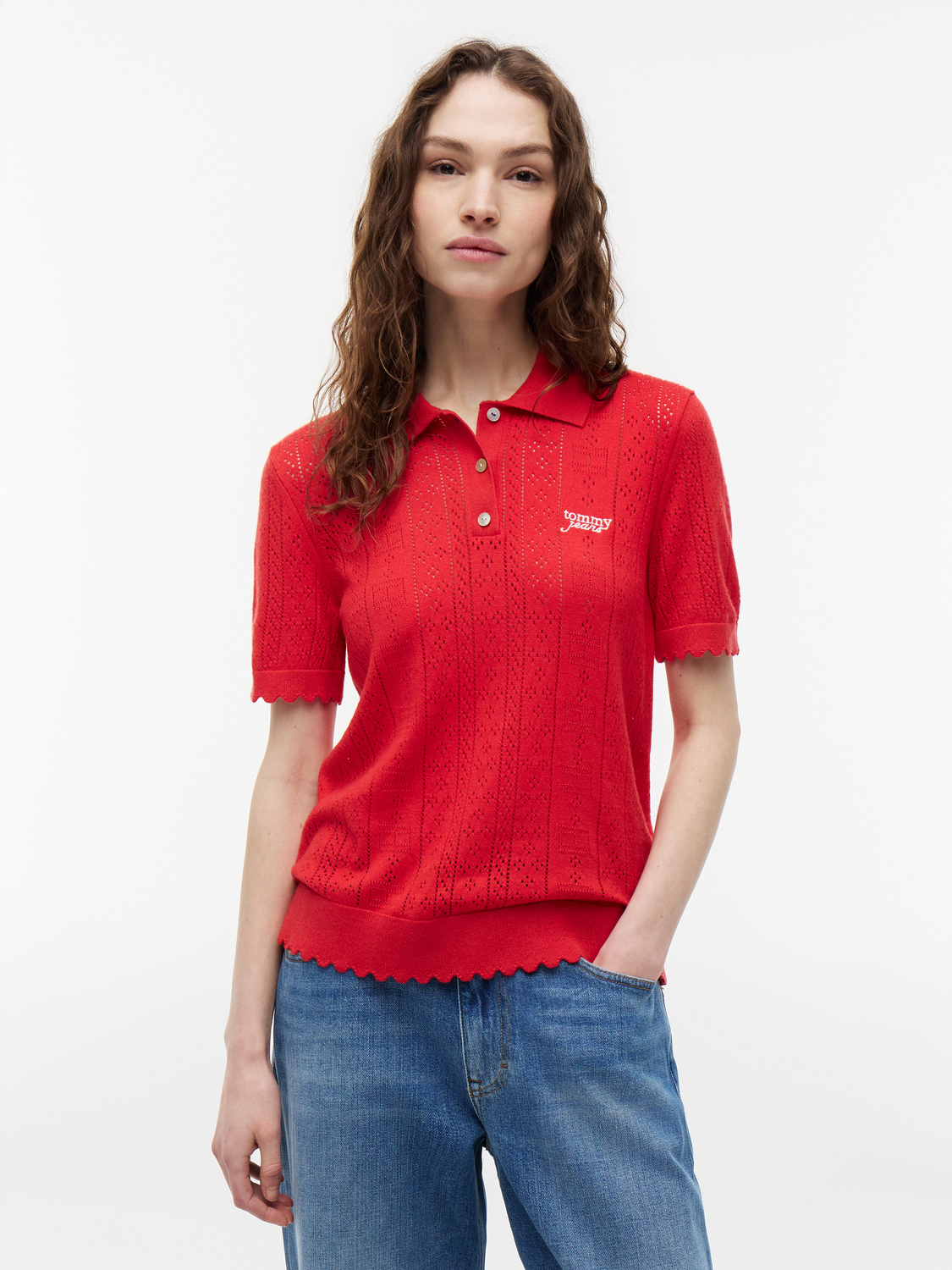 TJW POINTELLE POLO SWEATER female