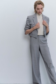 Woven checked short blazer jac
