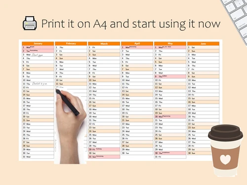 2026 Printable Calendar – Full Year A4 Landscape | Minimalist Yearly Calendar | Instant Digital Download
