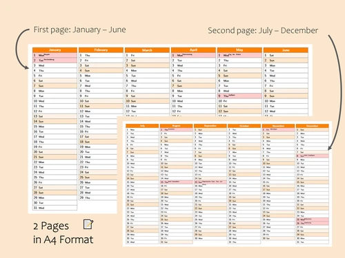 2026 Printable Calendar – Full Year A4 Landscape | Minimalist Yearly Calendar | Instant Digital Download