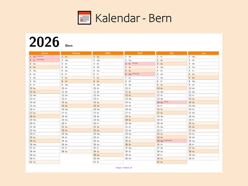 2026 Bern Public Holidays Calendar | Printable Yearly Planner (PDF Download)