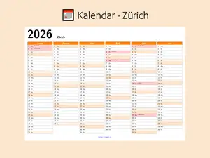 2026 Zürich Public Holidays Calendar | Printable Yearly Planner (PDF Download)