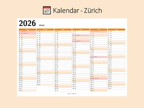 2026 Zürich Public Holidays Calendar | Printable Yearly Planner (PDF Download)