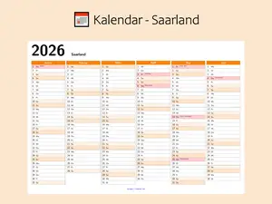 2026 Saarland Public Holidays Calendar | Printable Yearly Planner (PDF Download)