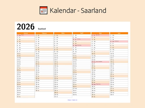 2026 Saarland Public Holidays Calendar | Printable Yearly Planner (PDF Download)