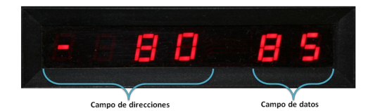 Pantalla de inicio uP-2000 mostrando '-8085' en display con campos de direcciones y datos hexadecimales