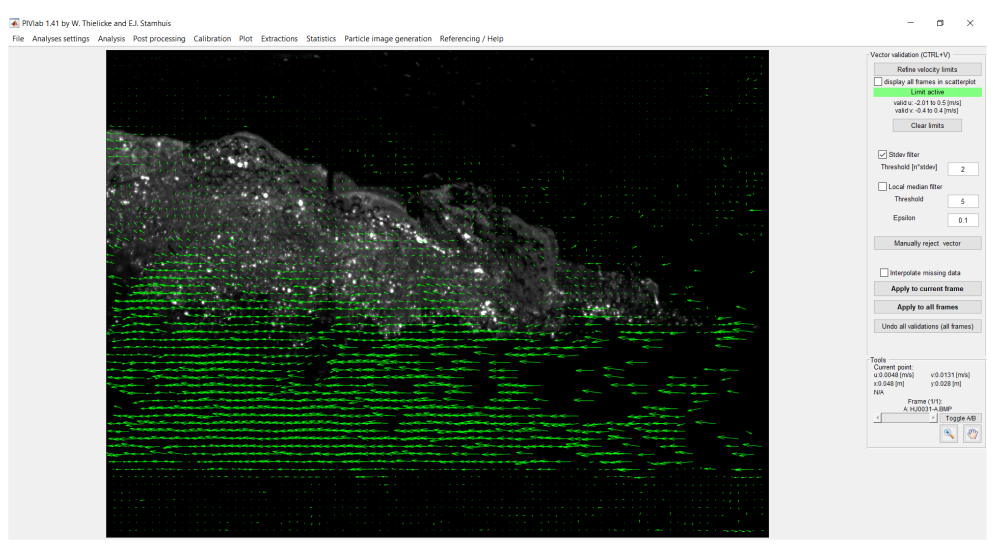 Aplicación de filtros por límites de velocidad y eliminación de vectores fuera de rango